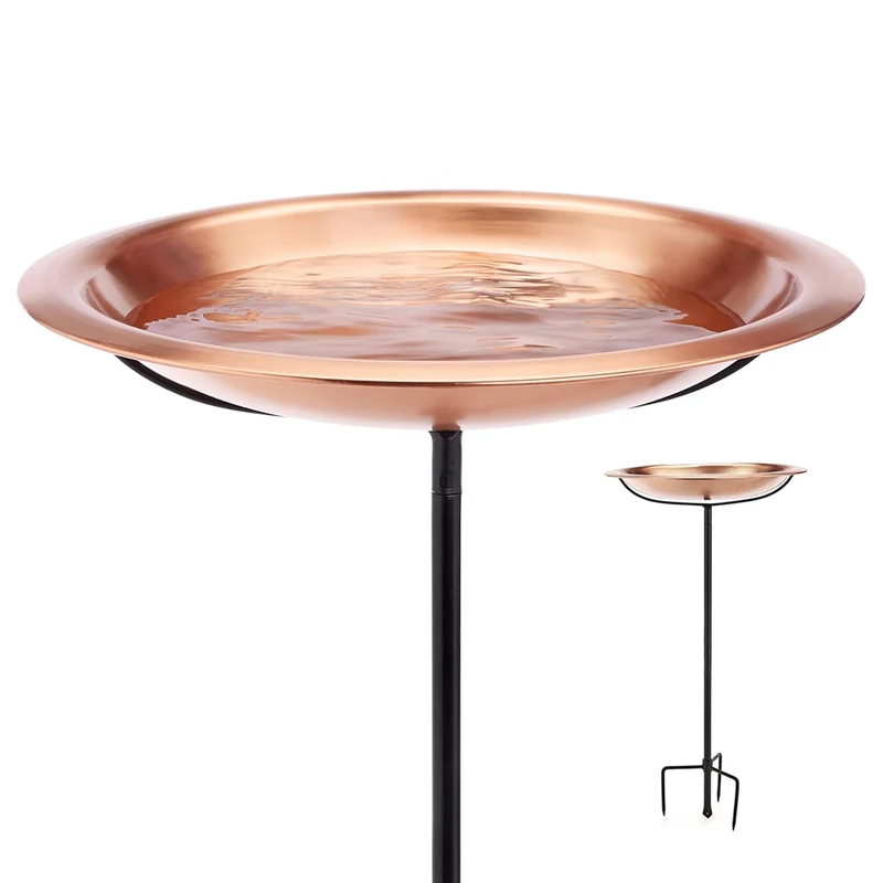 Good Directions 18" Copper Bird Bath with Garden Pole – Matte Finish