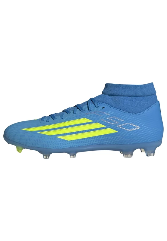 adidas Unisex F50 League Mid Cut Firm Ground/Multi Ground Football Boots, Lucid Ray Blue/Team Solar Yellow 2/Lucid Aquamarine, 6 UK