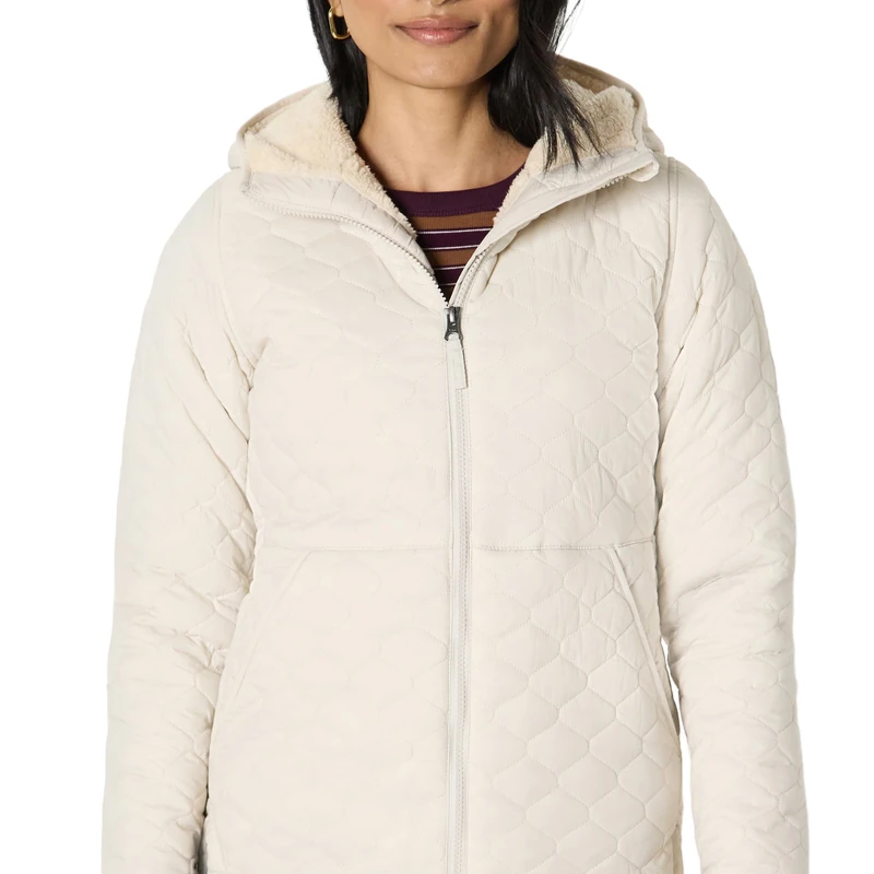 Amazon Essentials Women's Lightweight Quilted Full-Zip Water-Resistant Sherpa-Lined Hooded Puffer Jacket, Stone, L