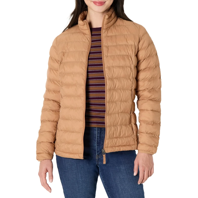 Amazon Essentials Women's Lightweight long-sleeved, water-resistant, packable puffer jacket (available in plus size), Light Brown, XS