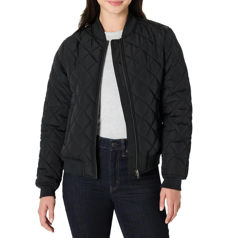 Amazon Essentials Women's Regular-Fit Quilted Bomber Jacket, Black, XL
