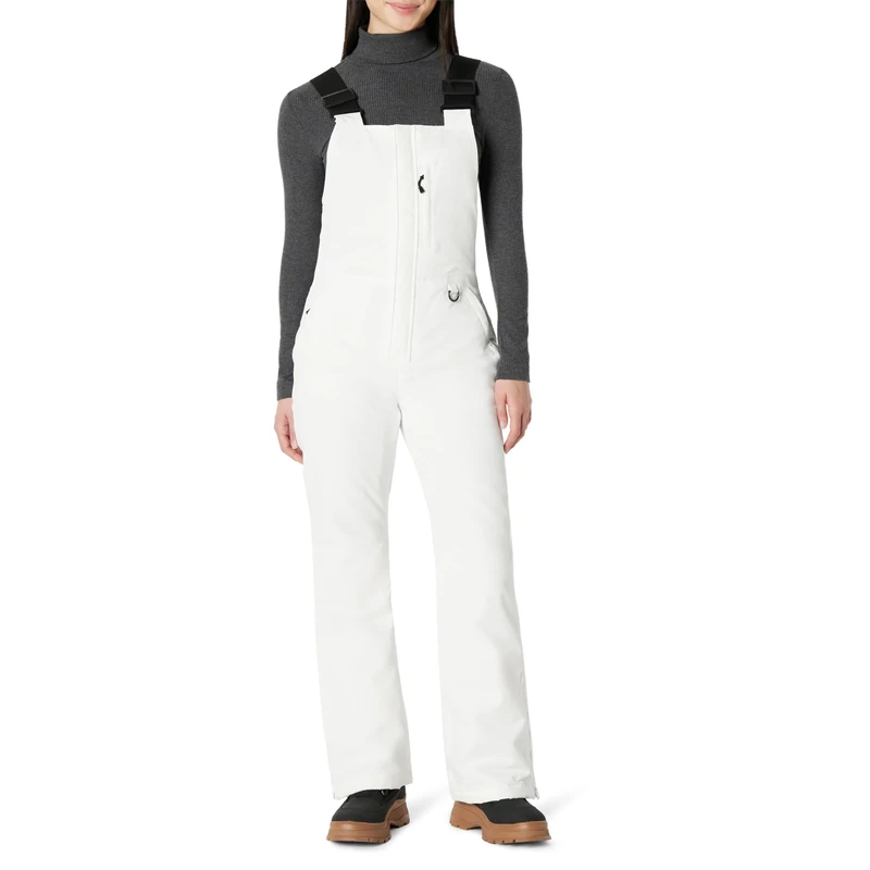 Amazon Essentials Women's Regular-Fit Water-Resistant Insulated Ski Bib, White, L