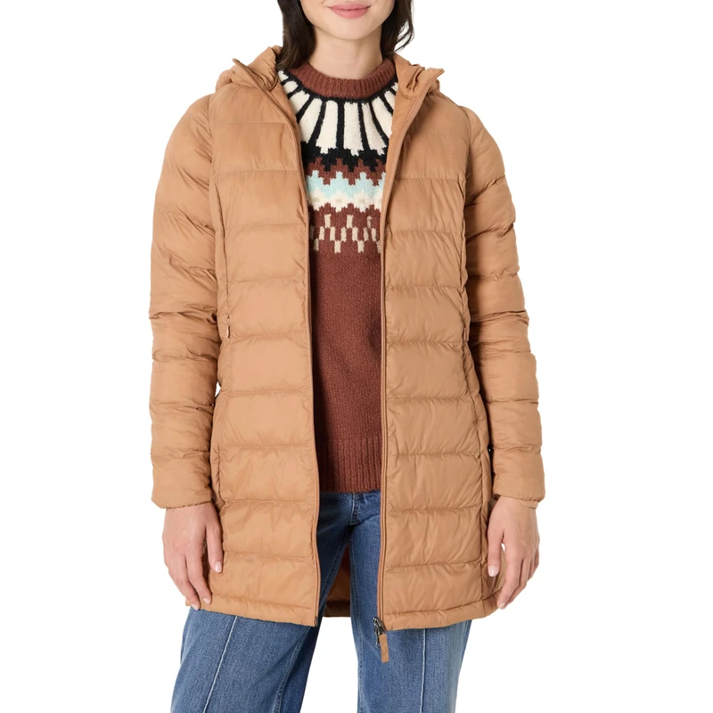 Amazon Essentials Women's Lightweight Water-Resistant Packable Hooded Puffer Coat (Available in Plus Size), Light Brown, S