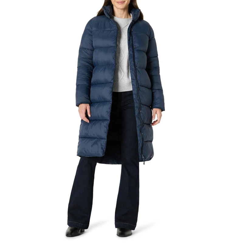 Amazon Essentials Women's Lightweight Full-Zip Water-Resistant Long Cocoon Puffer Winter Coat, Navy, M