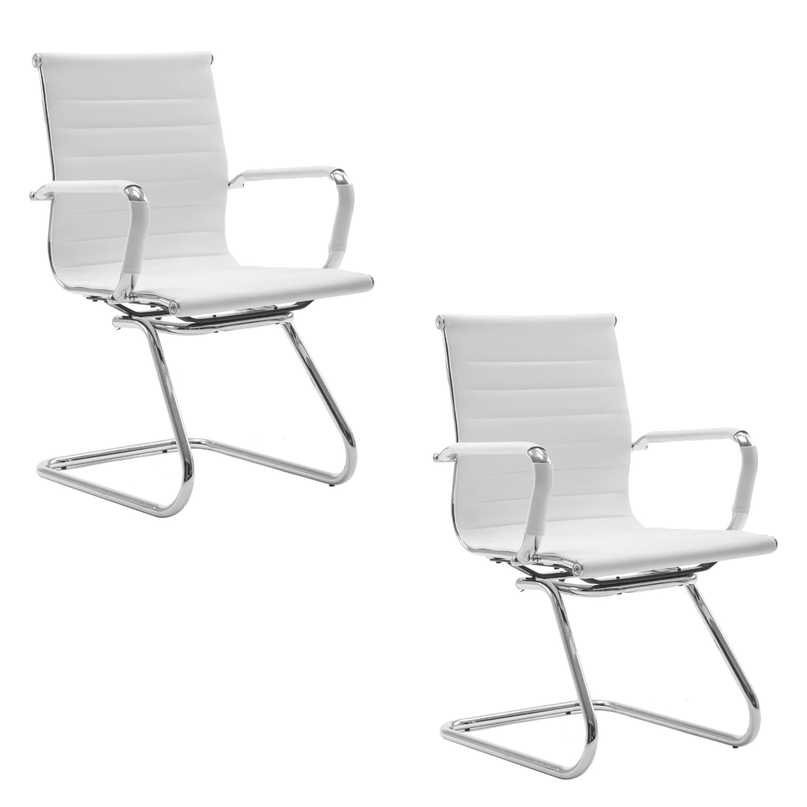 chairus PU Leather Office Chair Set of 2 Metal frame Conference Chair for Meeting Room/Reception Area, White