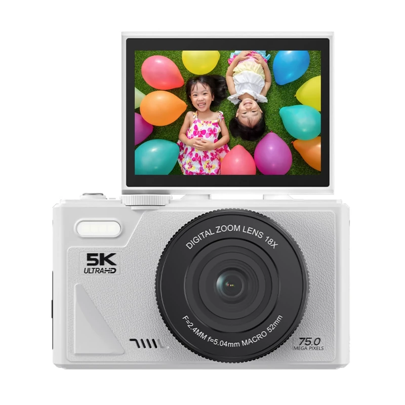 5K HD & 75MP Digital Camera 18X Digital Zoom - WiFi Vlogging Camera for Photography & Video, Autofocus, 3 Inch Screen, 128GB(Not included), 1150mAh