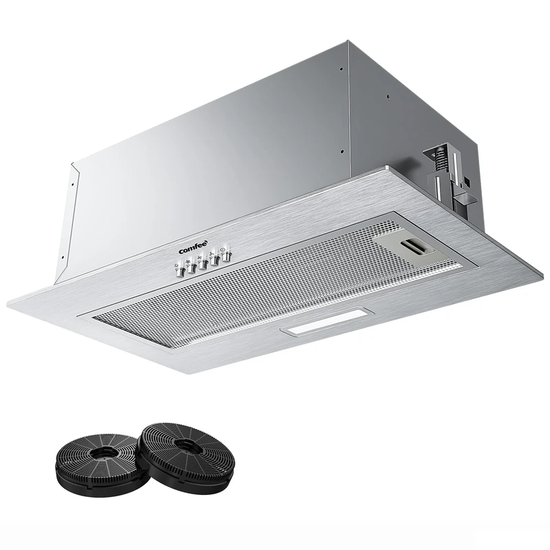 COMFEE' Integrated Cooker Hood CHL17EM21I, 52cm Stainless Steel Built-in Extractor Fan Kitchen with Recirculating Carbon Charcoal Filter CF04