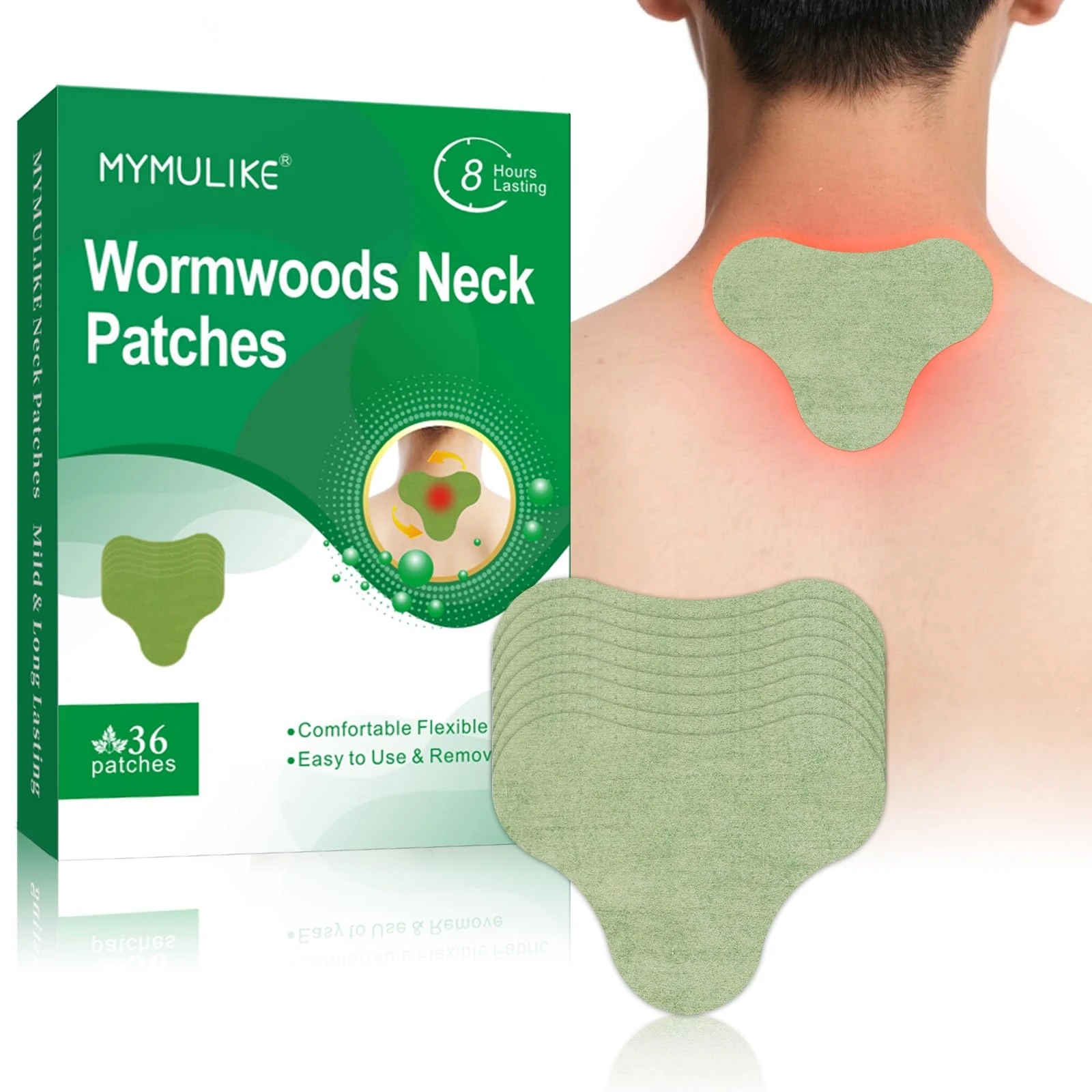 Neck Patches, 36 Count Maximum Strength Warming Herbal Plaster, Wormwood Extract Sticker 8 Hours Lasting Reduction Joint Discomfort for Knee, Back, Neck, Shoulder (for Neck-36)