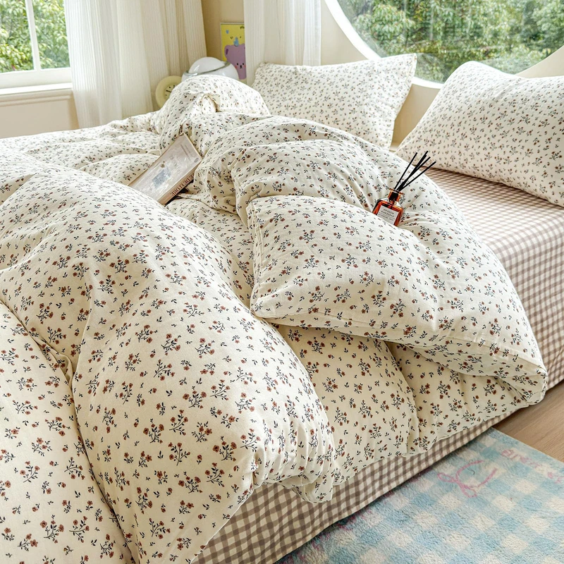VM VOUGEMARKET Soft Muslin Cotton Duvet Cover Set Queen Size Floral Duvet Cover with 2 Pillowcases Lightweight Breathable Bedding Comforter Cover for Teen Girls