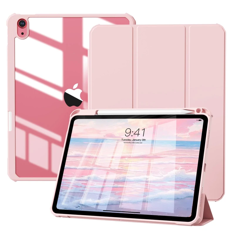 GKABXY Case for iPad (A16) 11th / 10th Generation 2025/2022 10.9 Inch with Pencil Holder, Slim Lightweight Trifold iPad 11 inch Cover with Rugged PC Translucent Back Shell, Pink