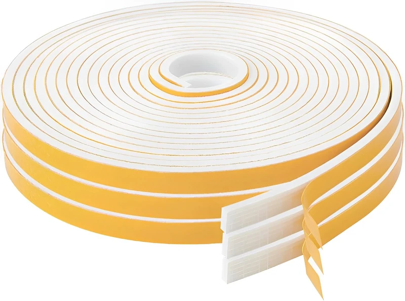 Foam Seal Tape 12mm(W) x 3mm(T), High Density Adhesive Foam Weather Strip Seal for Window and Door, 3 Rolls Total 15M, White