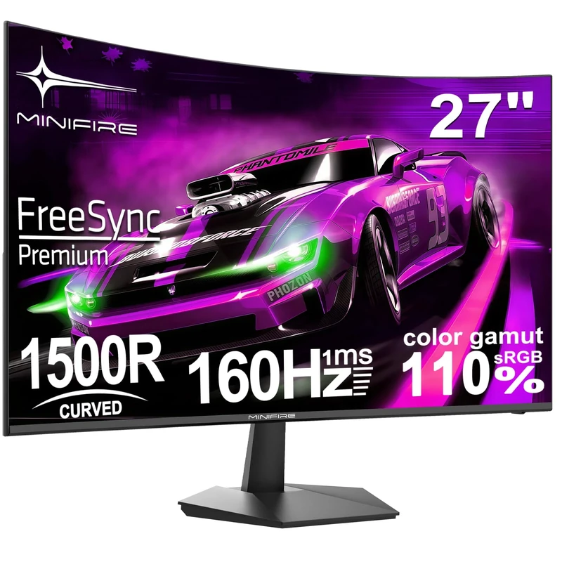 Minifire 27 Inch Curved Gaming Monitor 160Hz, FHD 1920x1080, PC Screen with VA Panel 1500R, 1Ms GtG, sRGB130%, Computer Screen, VESA Compatible, Eye Care Adaptive Sync HDMI＆DP Prots (MFG27C1L)