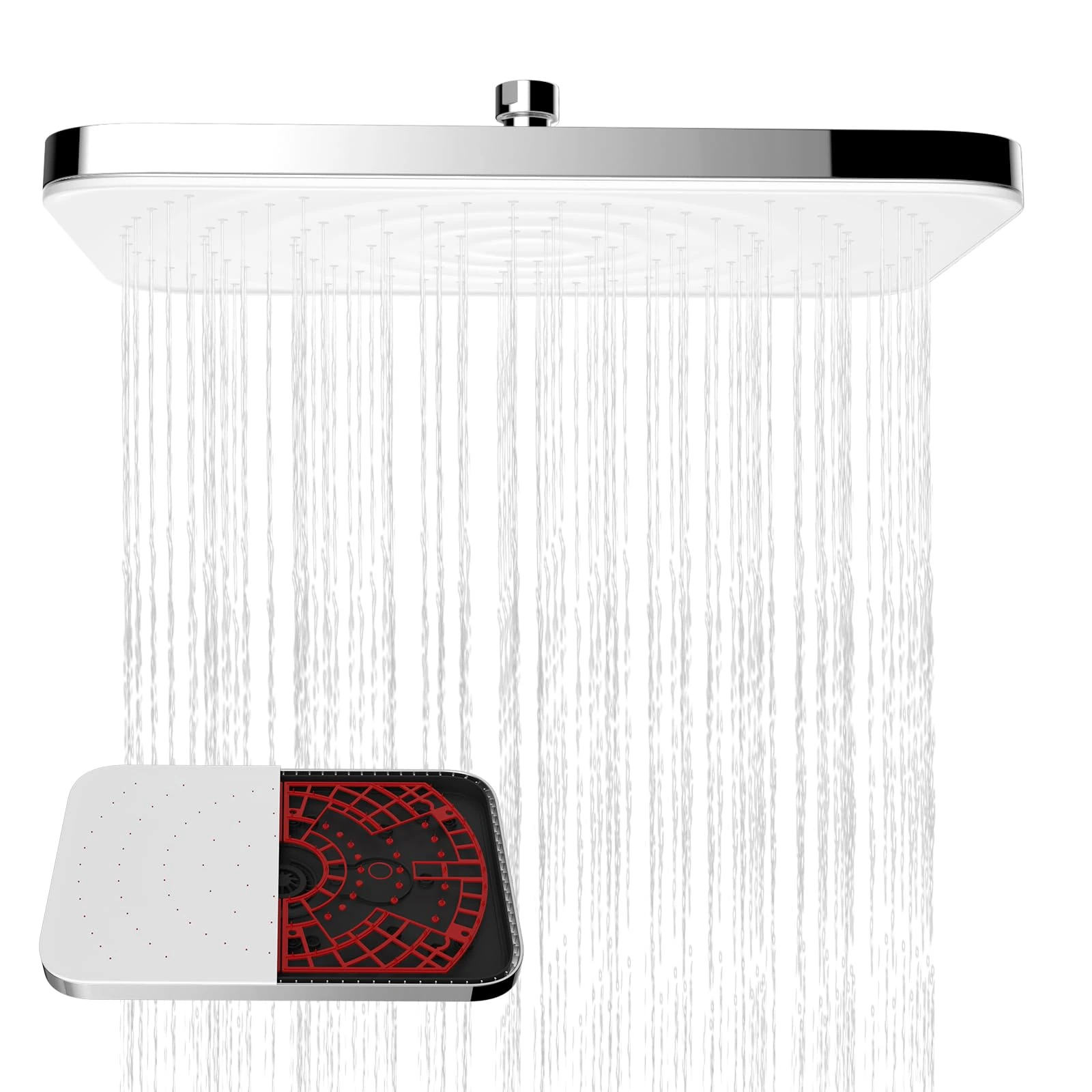 Hibbent Self-Cleaning Rainfall Shower Heads, Fixed Shower Head 12 * 8 Inch, Square, High Pressure,White Panel with Chrome Frame