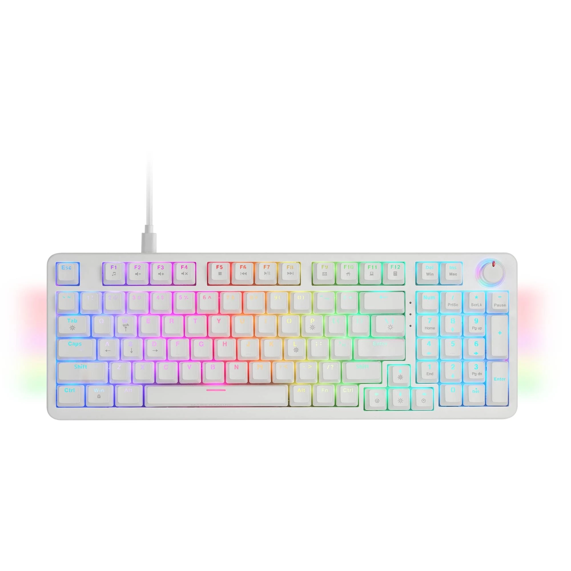 Mars Gaming MKPRO, Full Mechanical Gaming Keyboard, RGB Chroma, Hot-Swap Mechanical Switches, Antighosting, Control Wheel, Advanced Software, Multiplatform, Silent Switch, US, White