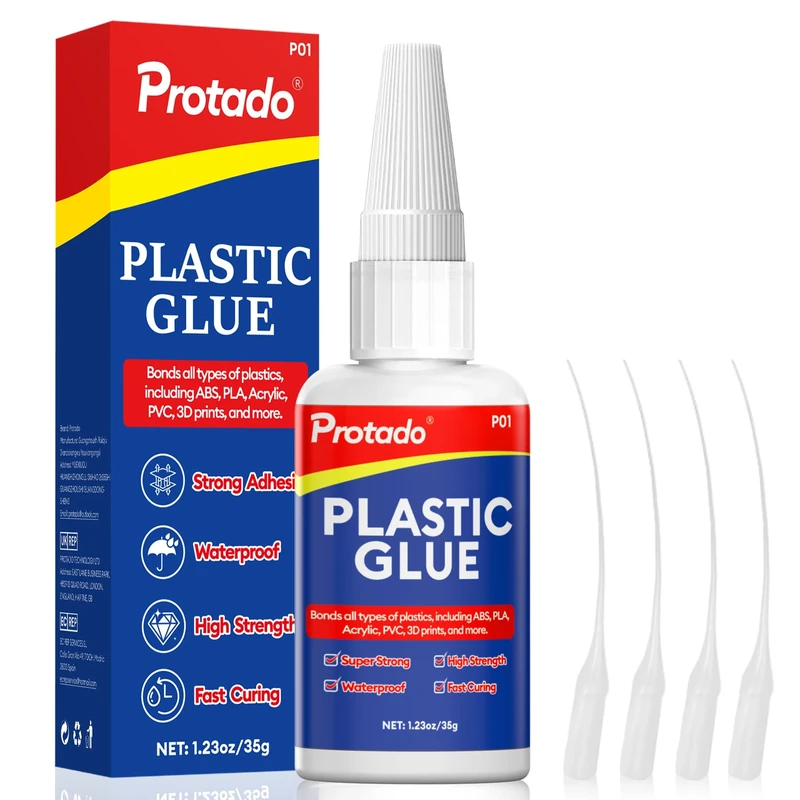 Protado Plastic Glue, 35g Heavy Duty Super Strong Clear Glue, Waterproof Heat Resistant Adhesive for Plastic Bonding, Repair, ABS, PVC, PLA,3D Printing, Acrylic, Nylon, Vinyl, Toys, Models, DIY Kits