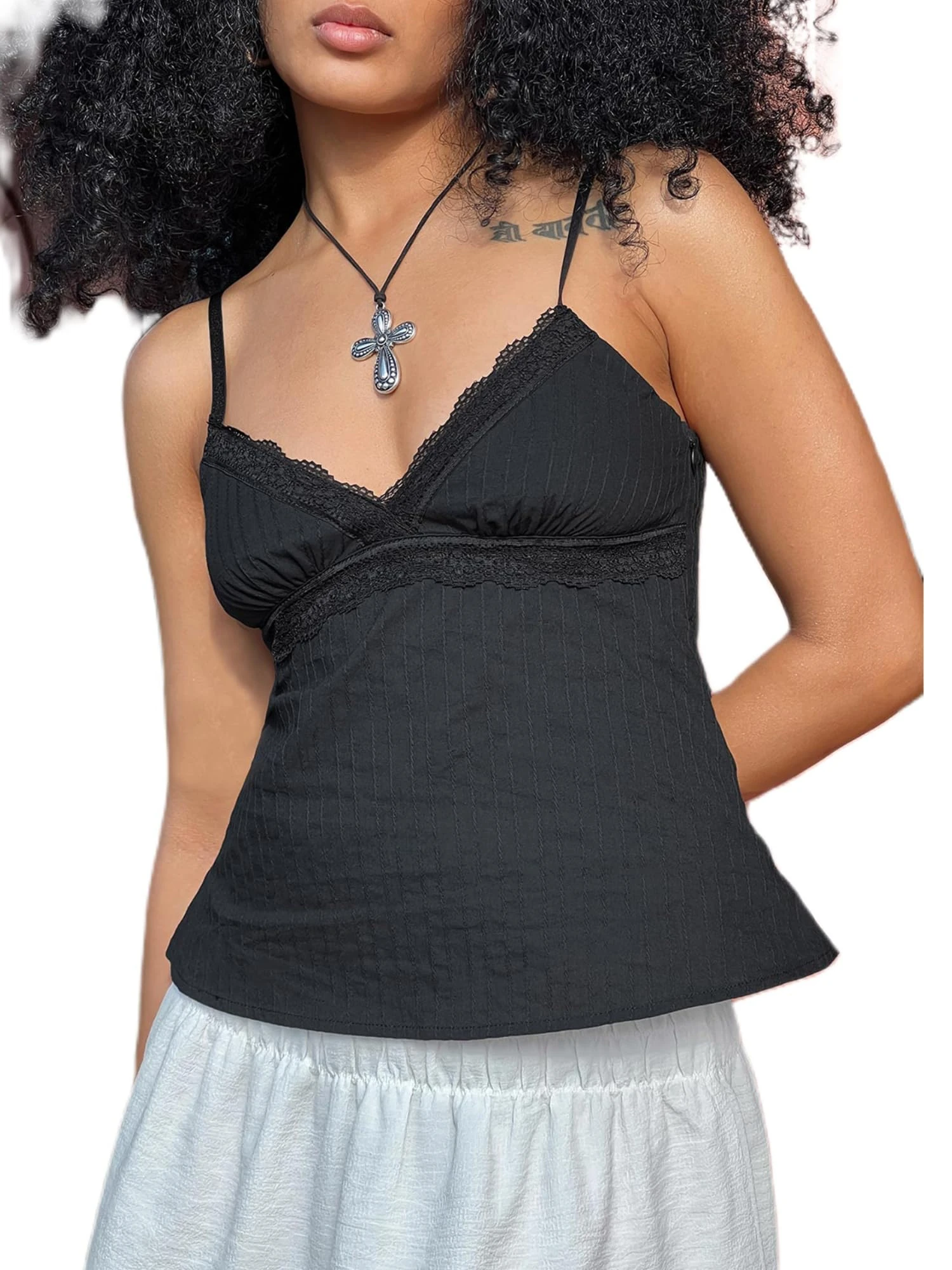 Felcia Women's Sleeveless Backless Crop Cute Peplum Camisole Tank Top Sexy Pleated Bustier Sweetheart Y2K Cami Cropped Tops (A-Black, L)