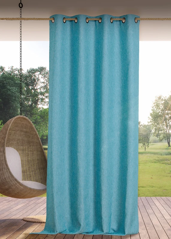 Linder Waterproof Outdoor Curtain – Woven and Dyed in France – Anti-Oxidant Gun Cannon Eyelet Finish – Mediterranean Blue – Dimensions 140 x 265 cm – 100% Polypropylene – Rooftop Collection - Image 1
