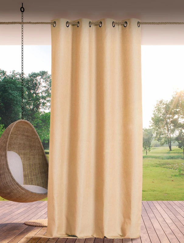 Linder Waterproof Outdoor Curtain – Woven and Dyed in France – Anti-Oxidant Gun Barrel Eyelet Finish – Light Beige – Dimensions 140 x 265 cm – 100% Polypropylene – Rooftop Collection