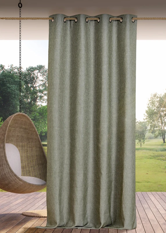 Linder Waterproof Outdoor Curtain – Woven and Dyed in France – Anti-Oxidant Gun Barrel Eyelet Finish – Heather Khaki – Dimensions 140 x 265 cm – 100% Polypropylene – Rooftop Collection - Image 1