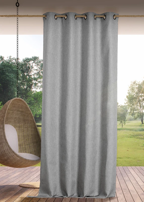 Linder Waterproof Outdoor Curtain – Woven and Dyed in France – Antioxidant Gun Barrel Eyelet Finish – Heather Granite Colour – Dimensions 140 x 265 cm – 100% Polypropylene – Rooftop Collection
