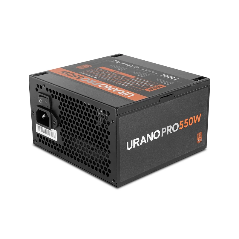 NOX URANO PRO 550W Bronze - Power supply 550W, 80 PLUS Bronze certified, ATX MB, SATA, EPS, PCIE, 12V, Molex, 120mm PWN fan, Automatic voltage (100-240V), Black.