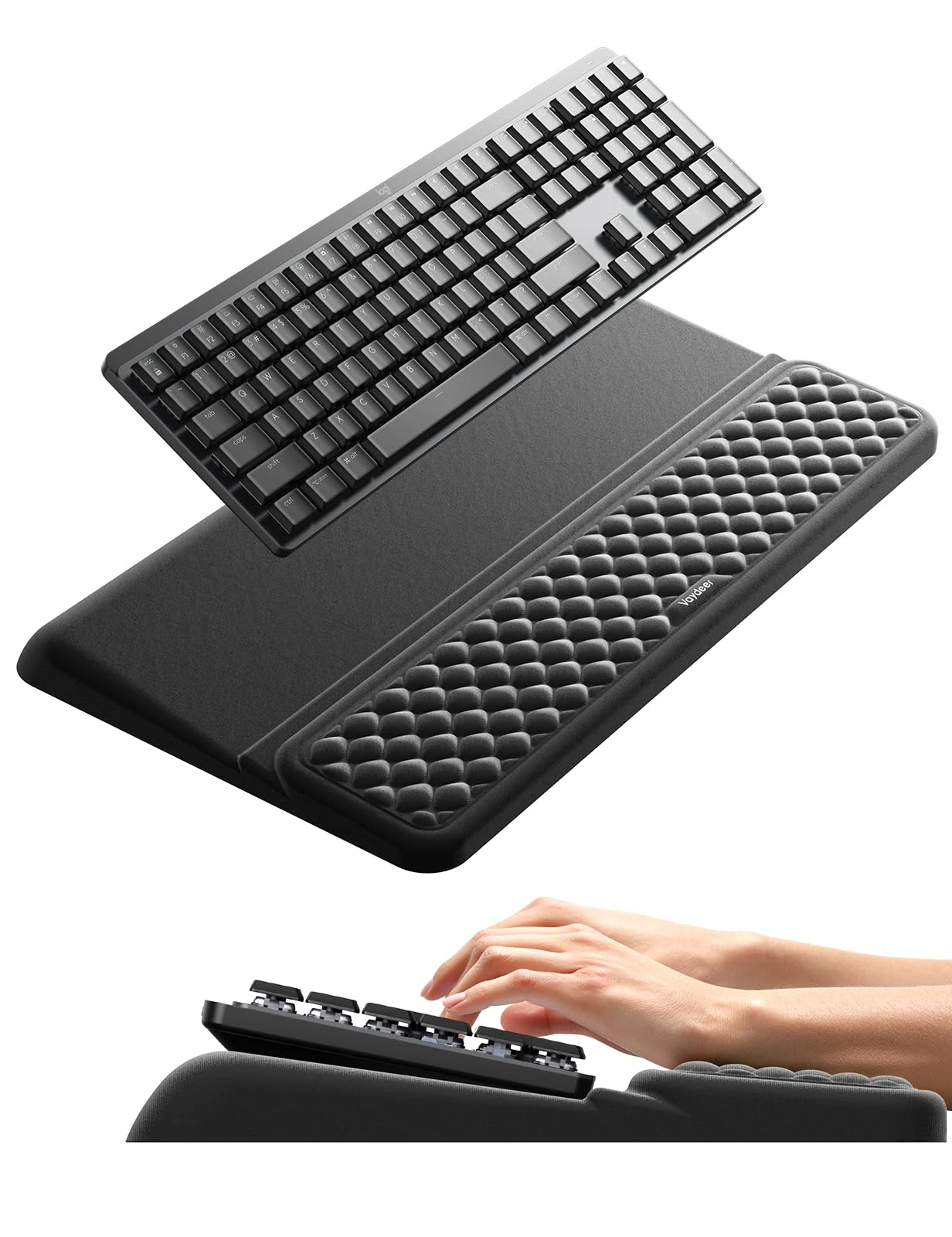 VAYDEER Ergonomic Keyboard Wrist Rest with Stand – 2-in-1 Keyboard Riser & Soft Memory Foam Support Pad for Typing, Wrist Pain Relief, Non-Slip Tray for Office, Home or Gaming Setup-Black