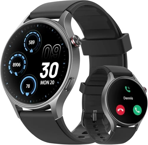 Round Smartwatch with Phone Function, 1.32 Inch AMOLED Display, Fitness Watch with 110+ Sports Modes & 3 ATM, Men's Smartwatch for iOS/Android Pedometer with Heart Rate Monitor / SpO2 / Sleep Monitor