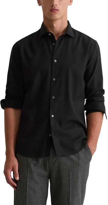 Marc OߴPolo Men's Shaped Fit Shirt with Spread Collar, Black (Black), L