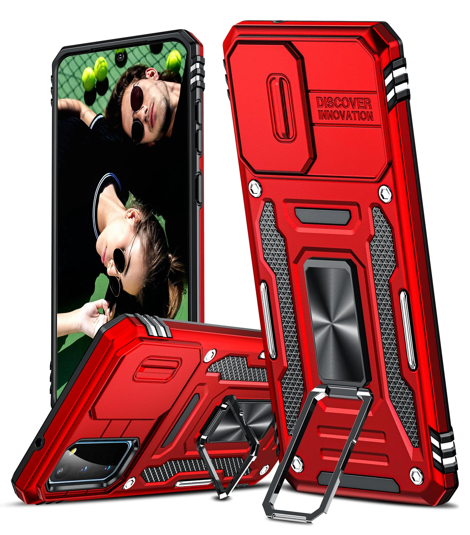 LeYi for Samsung Galaxy S20(Not Fit S20+) Phone Case, with Camera Lens Cover Slider and Ring Stand Holder, Military Grade Hard Protective Cover Tough Armour Case for Samsung Galaxy S20, Red