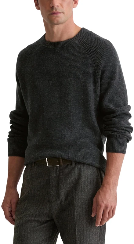 Marc OߴPolo Men's Regular Fit Round Neck Knitted Jumper, Grey (Dark Grey Melange), XL