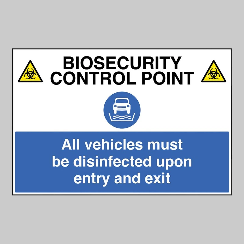Biosecurity control point All vehicles must be disinfected upon entry and exit Size: (900x600mm) Semi Rigid PVC Safety Sign by Caledonia Signs