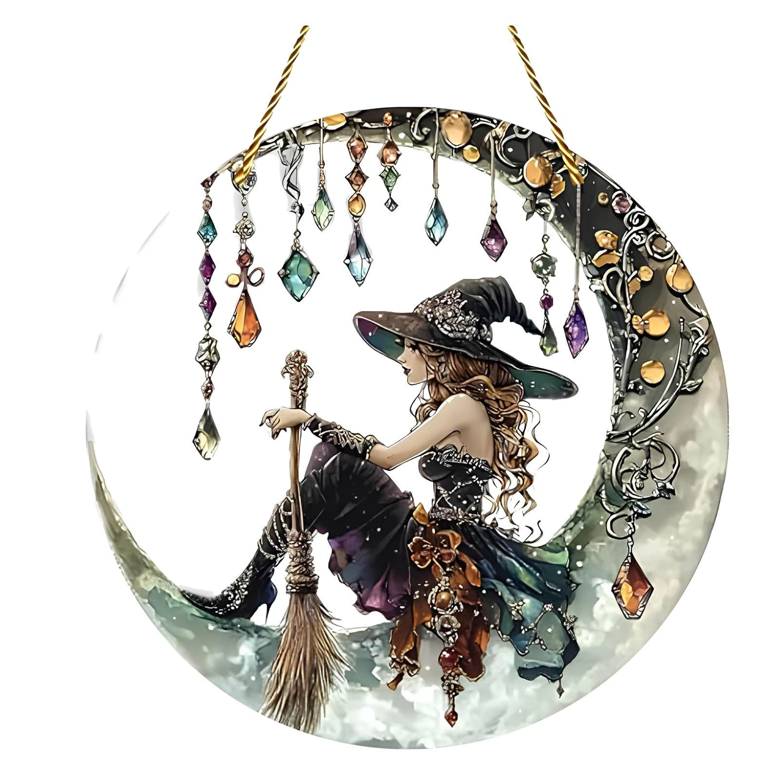 Sun Catchers for Windows Vintage Acrylic Flat Suncatcher Moon & Witch Gothic Ornaments Witch Gifts Sun Catcher (Acrylic Sheet)