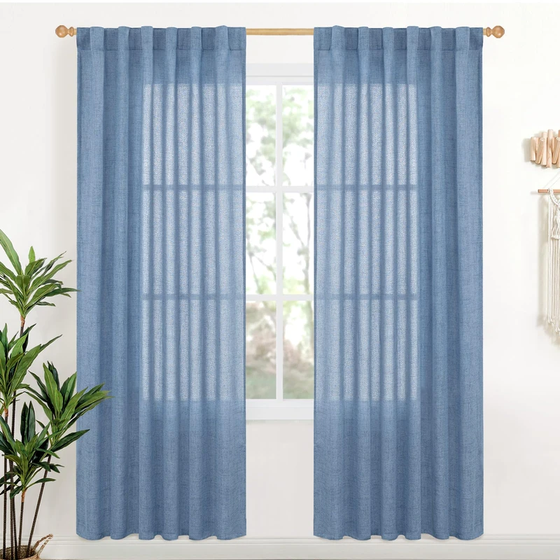 YoungsTex Light Blue Linen Curtains 78 Inch Length for Living Room, Light Filtering Drapes with Rod Pocket Back Tab Semi Sheer Privacy for Office Bedroom Window, 2 Panels, 52 X 78 Inch