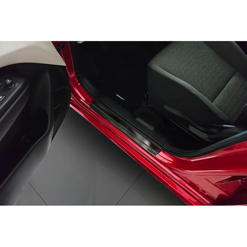 Avisa Black Inox door sill protectors compatible with Suzuki Swift VI 2024- - 'Lines' - 4-pieces
