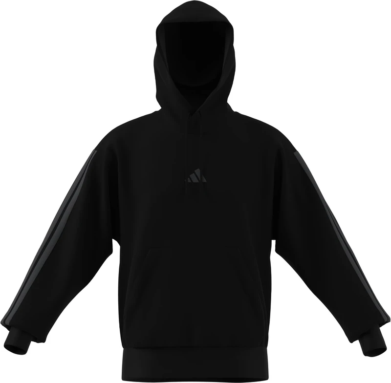 adidas Men's ESSENTIAL THREE STRIPES FLEECE HOODIE, black/carbon, M