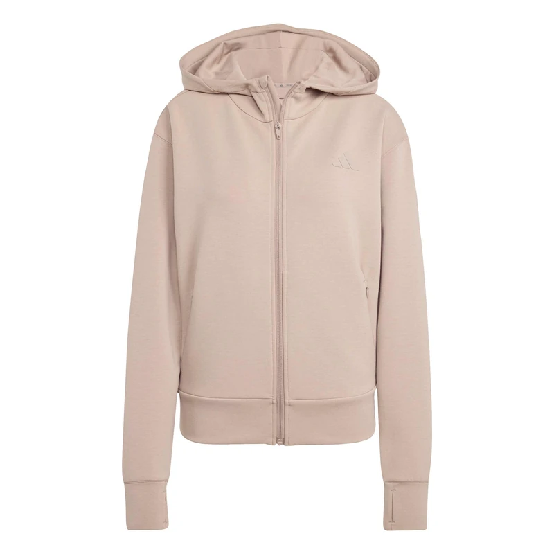 adidas Women's D4T Workout Full Zip Hooded Sweatshirt, chalky brown, S