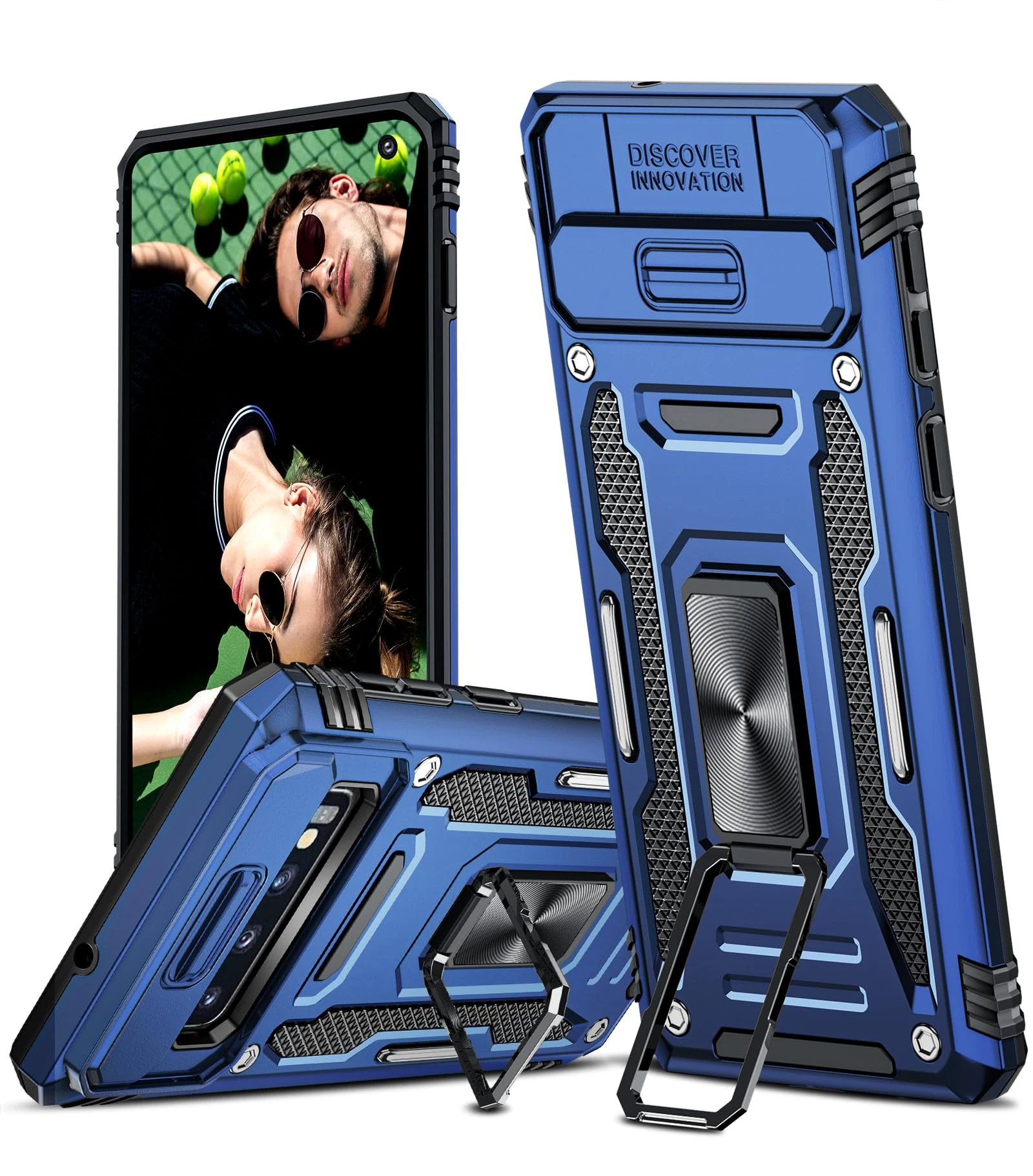 LeYi for Samsung Galaxy S10(Not Fit S10+) Phone Case, with Camera Lens Cover Slider and Ring Stand Holder, Military Grade Hard Protective Cover Tough Armour Case for Samsung Galaxy S10, Navy Blue