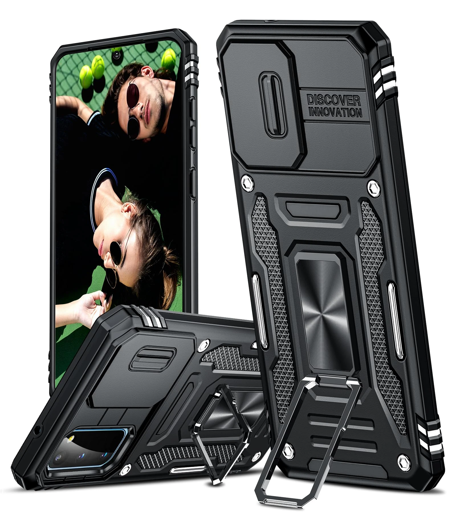 LeYi for Samsung Galaxy S20(Not Fit S20+) Phone Case, with Camera Lens Cover Slider and Ring Stand Holder, Military Grade Hard Protective Cover Tough Armour Case for Samsung Galaxy S20, Black