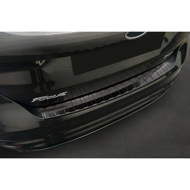 Avisa Black Stainless Steel Rear bumper protector compatible with Ford Focus III HB Facelift 2014-2018 & Fiësta 2017-2023 'Ribs'