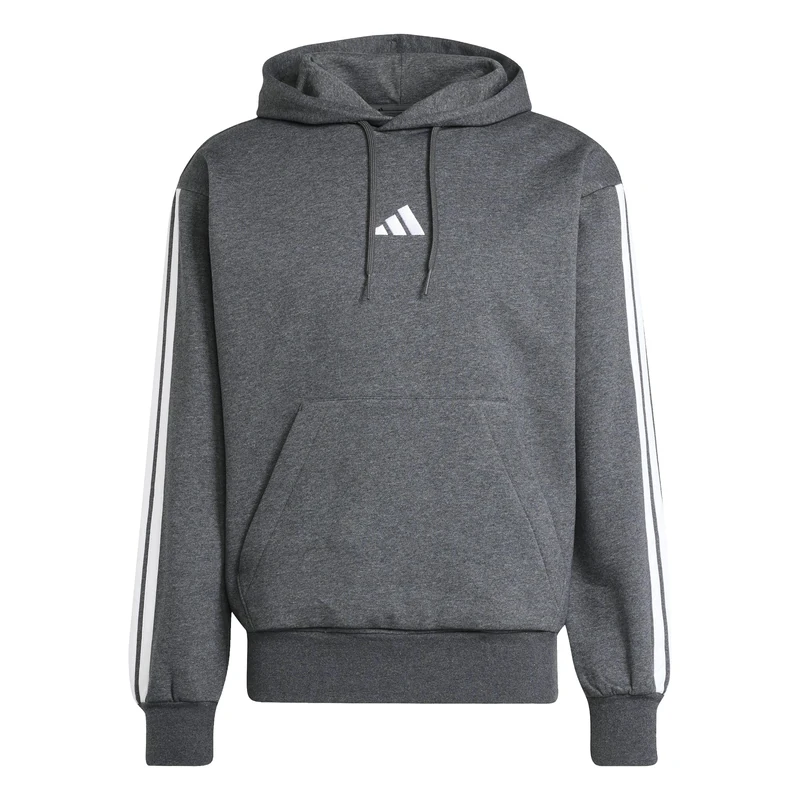 adidas Men's ESSENTIAL THREE STRIPES FLEECE HOODIE, dark grey heather/white, XL Tall