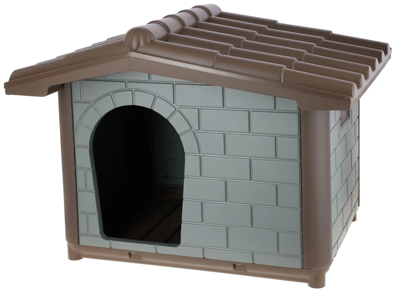 Kerbl Pet Levin Eco Dog Kennel, Robust Plastic House, Environmentally Friendly, Recycled Material, Weather-Resistant, Grey Green, Brown, 99 x 70 x 75 cm