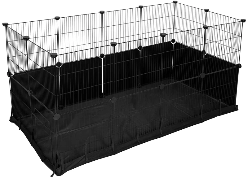Kerbl Pet Indoor Enclosure Hoppla, Extra High, 24 Elements, Nylon Base, Tool-Free Assembly, Suitable for Young Animals, Black, 144 x 72 x 72 cm