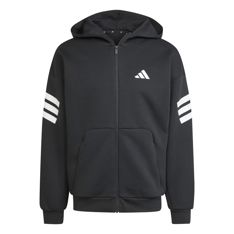 adidas Men's FUTURE ICONS THREE STRIPES FULL-ZIP HOODIE, black, XL Short