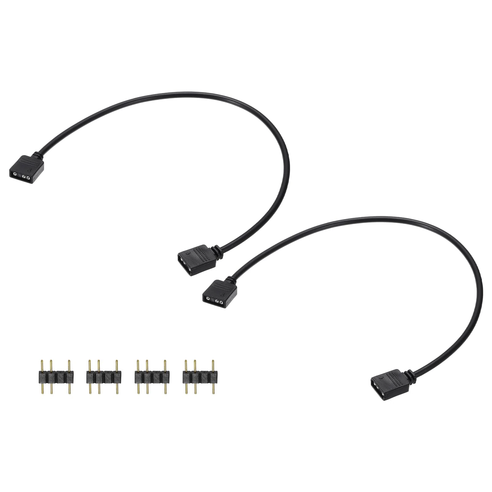 sourcing map 2 Pcs ARGB Extension Cable, 5V 12" 3 Pin 1 to 1 Female to Female ARGB Adapter Cable with 3 Pin Male Connectors for PC Computer ARGB Fan/LED Lights, Black