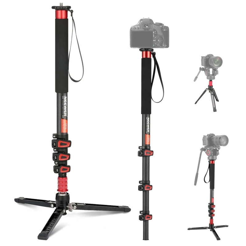 NEEWER 67.7" Camera Monopod Stand, Lightweight Carbon Fiber Travel Tripod with Detachable Base for DSLR Camcorder Video Recording, Telescopic Selfie Stick Trekking Pole, Max Load 13.2lb, TP71