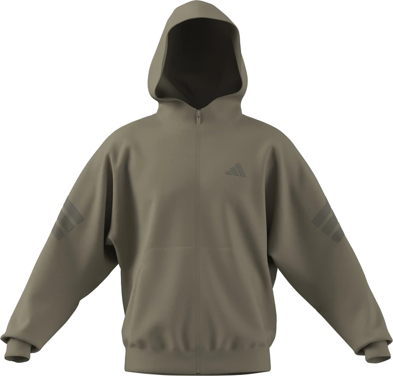 adidas Men's FUTURE ICONS THREE STRIPES FULL-ZIP HOODIE, Wonder Cargo, M