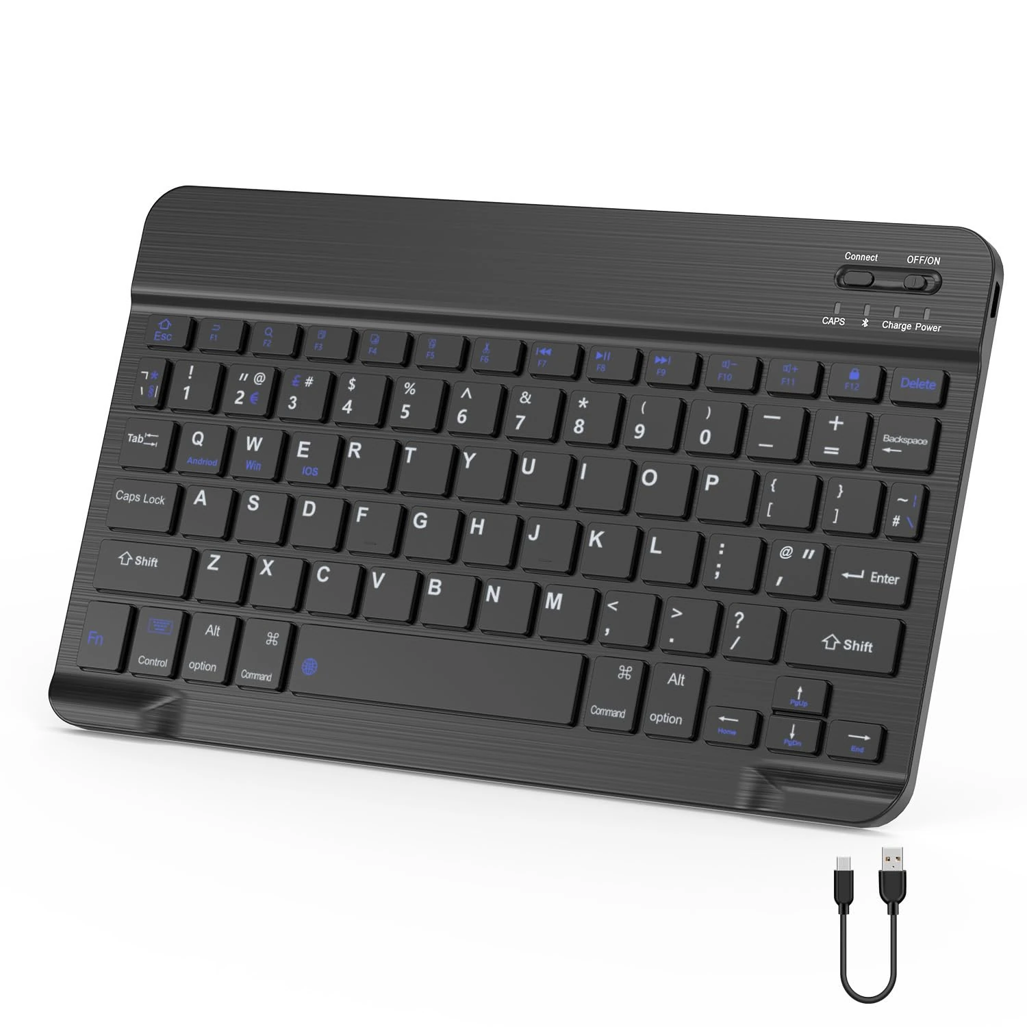 FOGARI Bluetooth Keyboard 12", Wireless Keyboard UK Layout Rechargeable for IOS, Mac,iPad, Windows Fire OS, Black