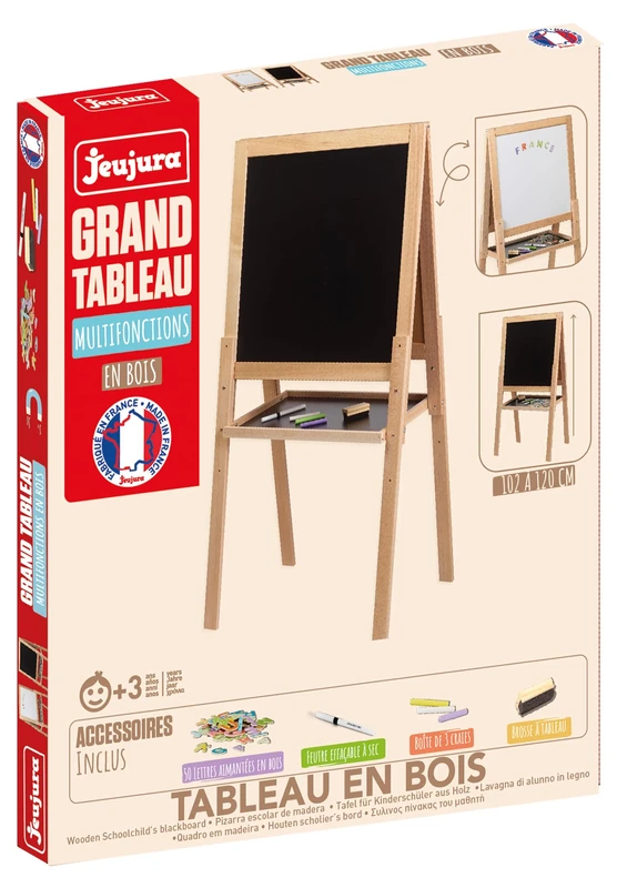 Jeujura - Large Multi-functional Wooden Board - Imitation Game - Wooden Slate - Magnetic White Slate - Storage Shelf - Write - Draw - For Ages 3 and Up - 8748