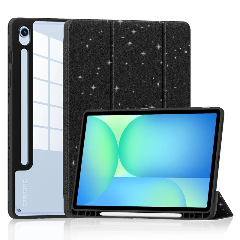 Mansiruyi Case for Samsung Galaxy Tab S10 Lite/ S10 FE 2025/S9 FE 10.9 inch/ S9 11 inch 2023, Slim Light Tri-fold Stand Clear Back Samsung Galaxy Tab S10 FE/S9 FE/S9 Case with Auto Sleep/Wake - Black