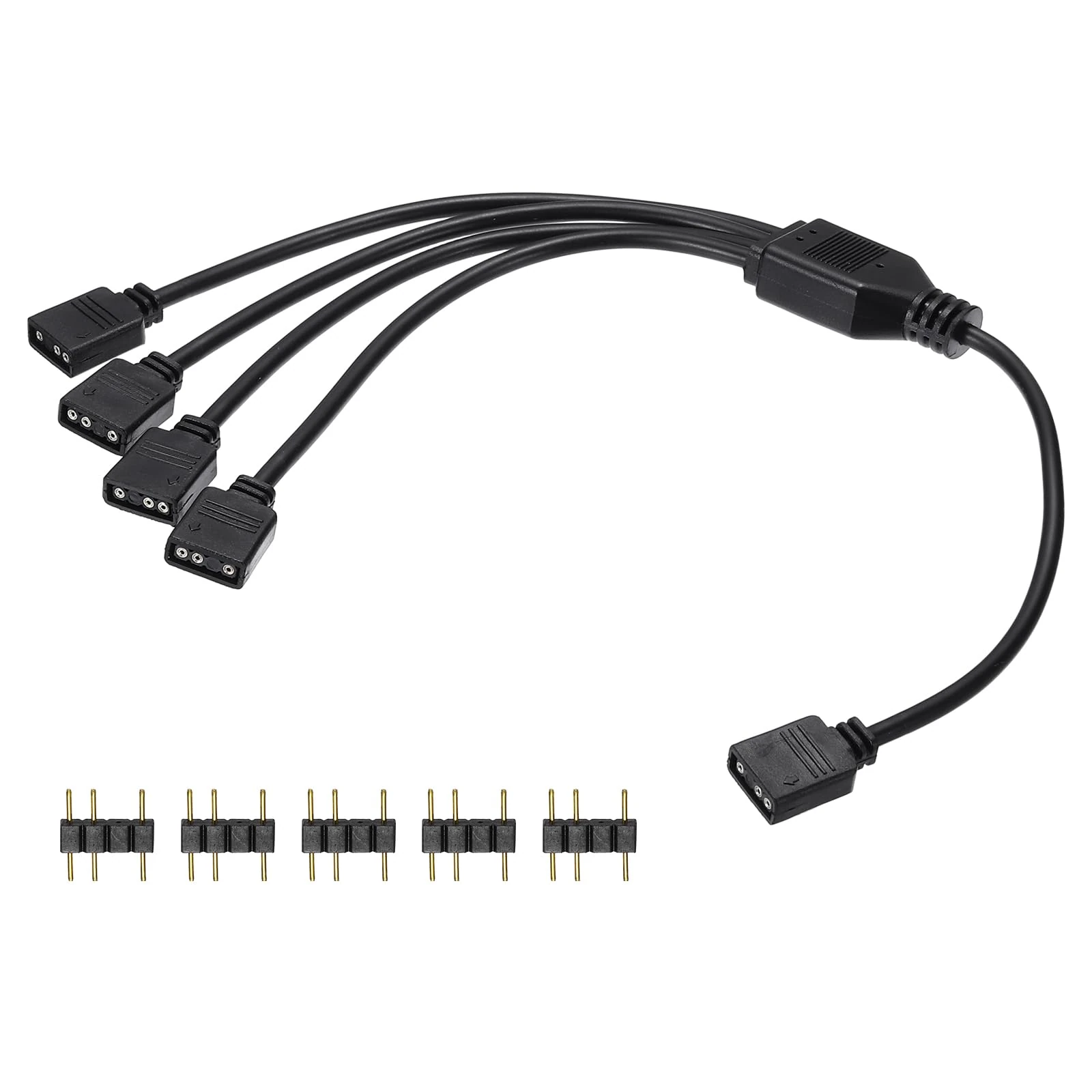 sourcing map ARGB Splitter Cable, 5V 12" 3 Pin 1 to 4 Female to Female ARGB Adapter Cable with 3 Pin Male Connectors for PC Computer ARGB Fan/LED Lights, Black
